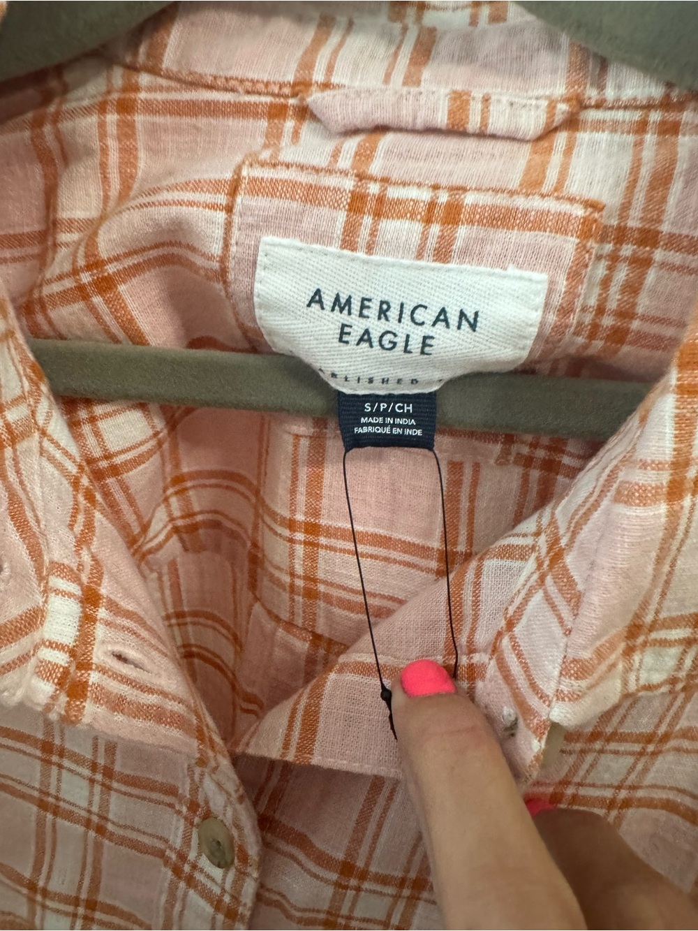 American Eagle Outfitters Pink and Orange Plaid Button-Up Jacket - Picture 2 of 3